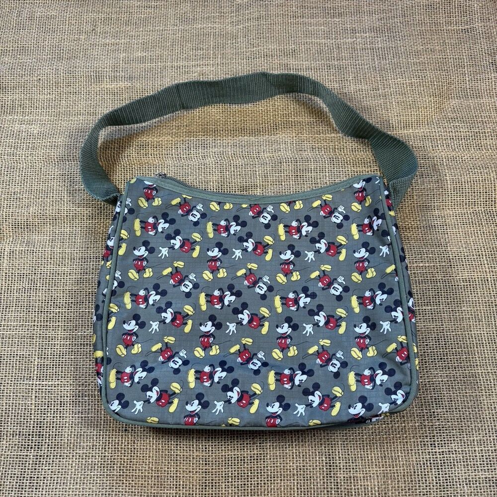Authentic Disney Mickey Mouse Shoulder Bag Purse Olive Green Vinyl Cartoon
